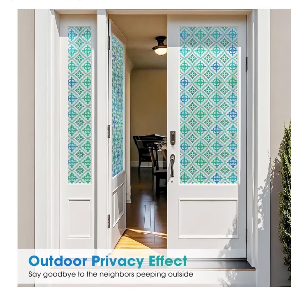 Coavas Faux Stained Glass Window Privacy Film Floral Static Cling 17.5x78.7 Inch